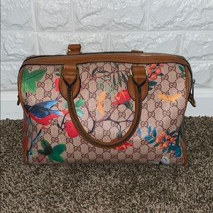 Gucci GG Supreme Tian Boston bird flower print Bag